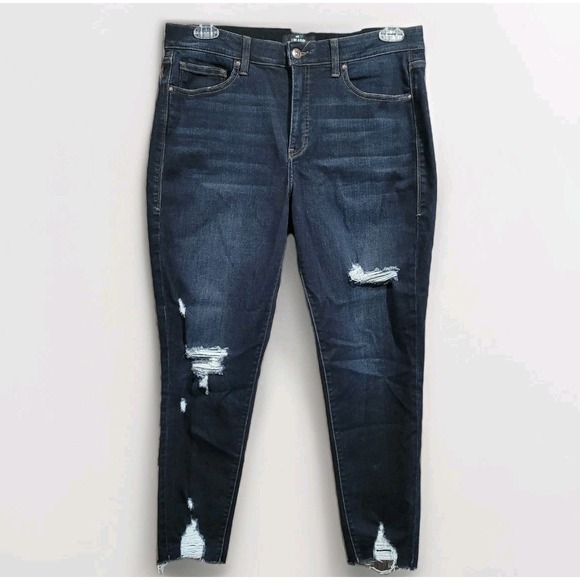 LuLaRoe Denim - Lularoe Tummy Control Distressed Ankle Jeans Size 32 x 26.5 High Rise Dark Wash